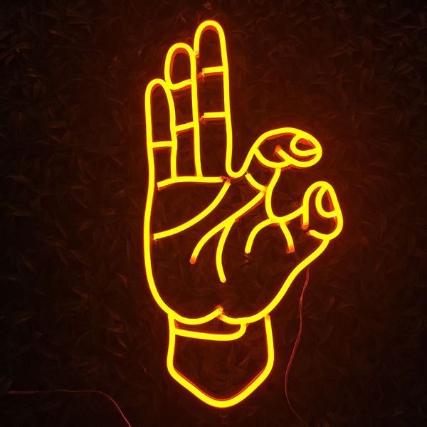 OK HAND Sign Night Bar Office Commercial Restaurant Residential Home Decoration 12 V Tow Colors Neon Light
