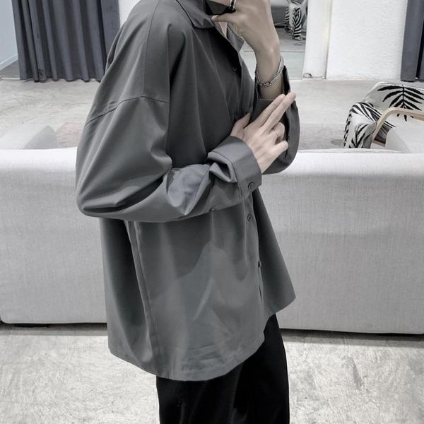 

men's casual shirts dress shirt fashion solid color business men streetwear korean loose social mens long-sleeved, White;black