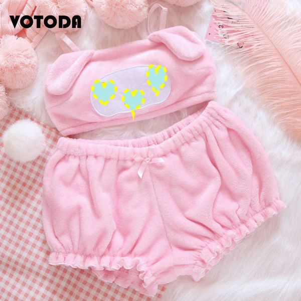 Kadınlar Sevimli Karikatür Anime Uzun Kulak Doggy Tüp Üst Kız Kwaii Cosplay Peluş Sexy Lingerie Sutyen Bloomers Set Iç Çamaşırı Külot Takım Y0913