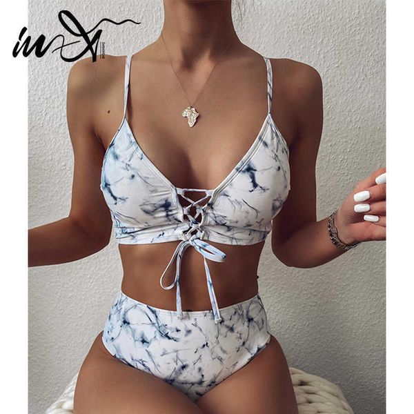 

swimwear in-x high waist bikinis 2021 mujer retro swimsuit women lace up bathers push biquini bathing suit 2 pieces xl, White;black
