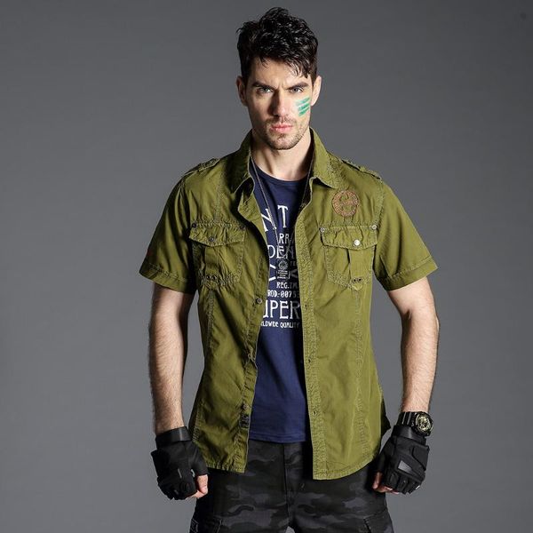 

men's casual shirts cargo summer cotton military short sleeve for men, White;black