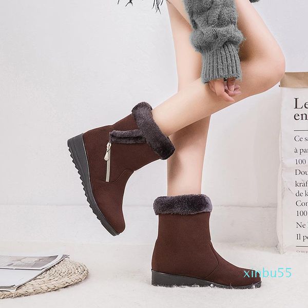 

boots zipper decoration ankle women winter plush warm faux fur snow ladies fashion round toe hight shoes, Black