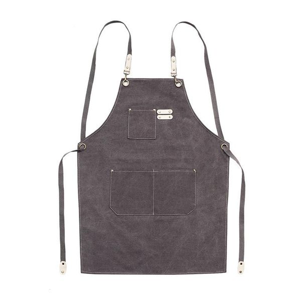 Schürzen Vintage Canvas Einfarbig Wasserdicht Antifouling Haushalt Küche Friseur Garten Pinafore mit zwei Taschen