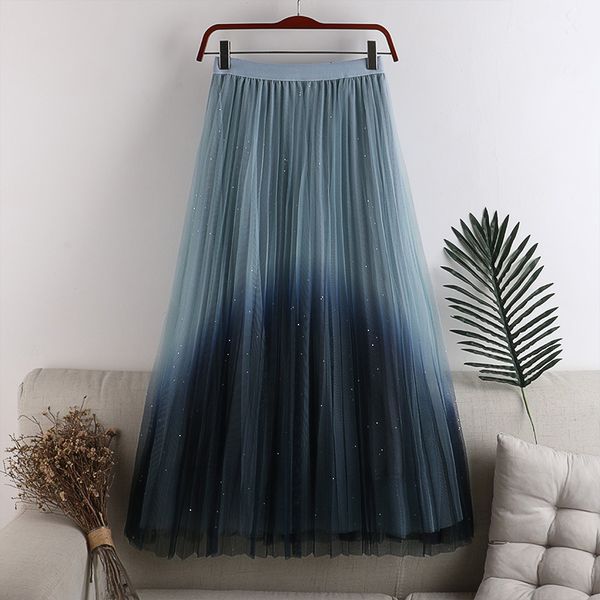 

casual dresses spring summer fluffy metallic gradient layered tulle a-line ankle long skirts x8jy, Black;gray