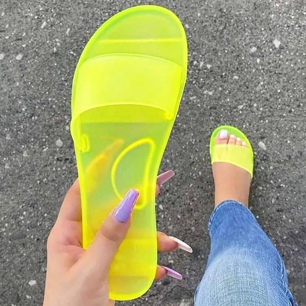 

slippers candy color women's fashion flat transparent slipper laides casual slip on round toe shoes simple chanclas, Black