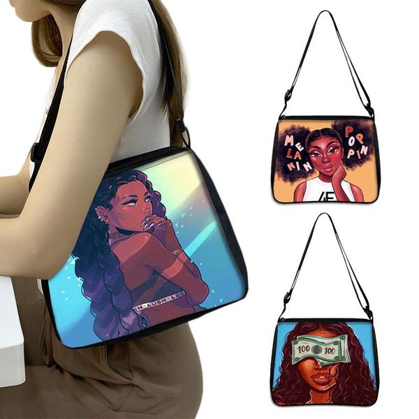 

evening bags african brown girl pattern handbag fashion shopping black woman tote bag adjustable length underarm gift