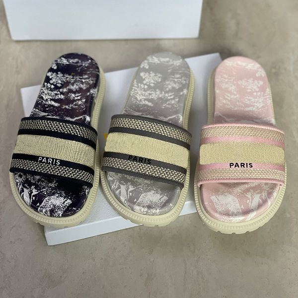 

dway slide paris womens slippers scuffs ladies summer sandals beach slide girls flip flops flat floral canvas lettering fabric outdoor leath, Black