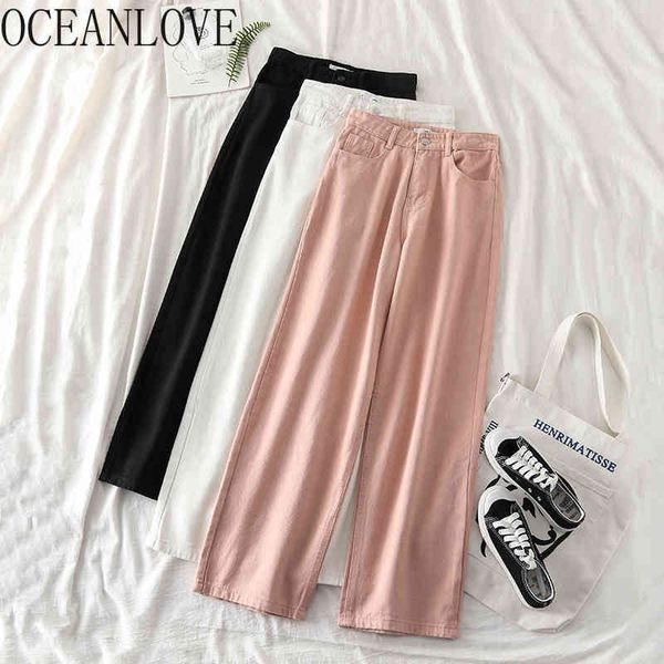 

pants women solid denim high waist all match fashion ropa mujer casual spring summer straight trousers 16668 210415, Black;white