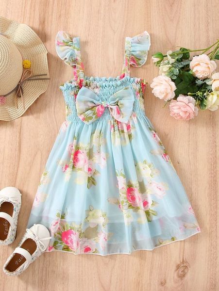 

toddler girls floral print bow front shirred dress she, Red;yellow