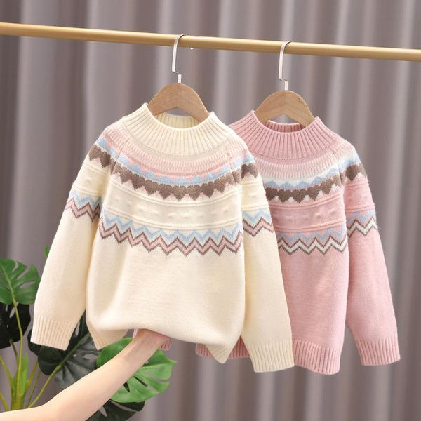 

pullover fashion o-neck stripe autumn girl winter warm clothes 2021 knitted sweater kids for children hedging casual 4-15 year, Blue