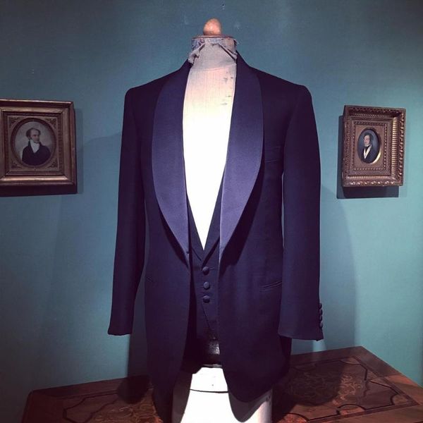 

men's suits & blazers (jacket+pants+vest) 2021 navy blue shawl lapel male suit wedding 3 piece prom blazer classic set evening custom m, White;black