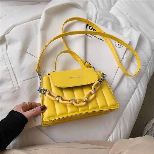 

evening bags qyahlybz band female messenger bag 2021 ins fashion designer pu leather shoulder women's chain small yellow handbags