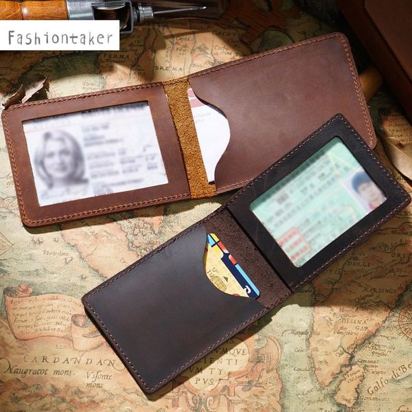 

card holders handmade genuine leather man driver's license cover crazy horse sheath concise ancient design fashion recommend, Brown;gray