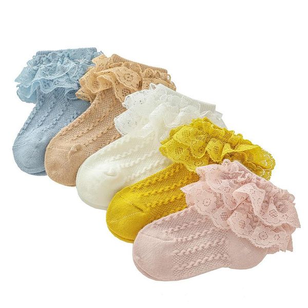 

socks born baby lace bows girl autumn princess soft infant toddler, Pink;yellow