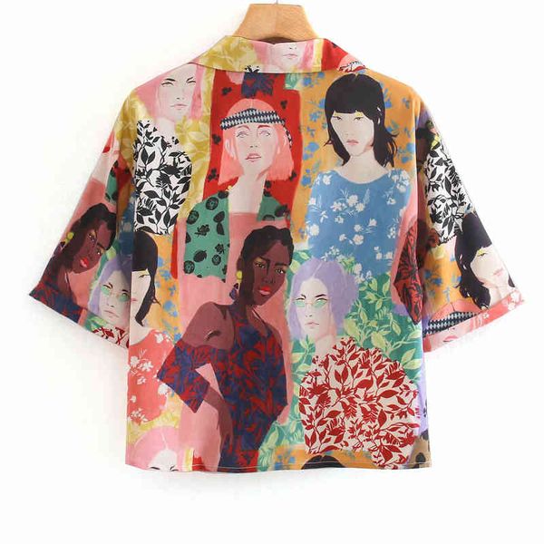 

blouses fun graffiti color printed retro fashion lapel chic female shirt harajuku korean style loose single-breasted women's, White