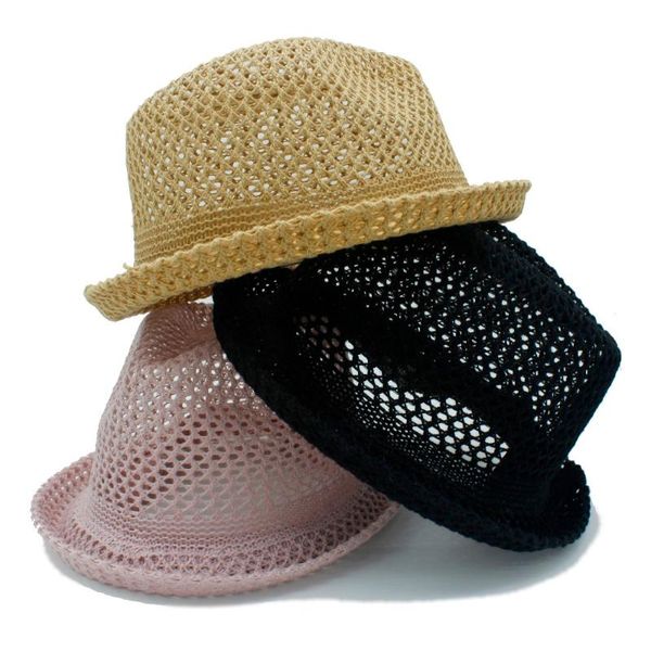 

stingy brim hats 2021 summer for women men flat hat letter dad boater fedora pork pie tassel beach panama cap 40, Blue;gray