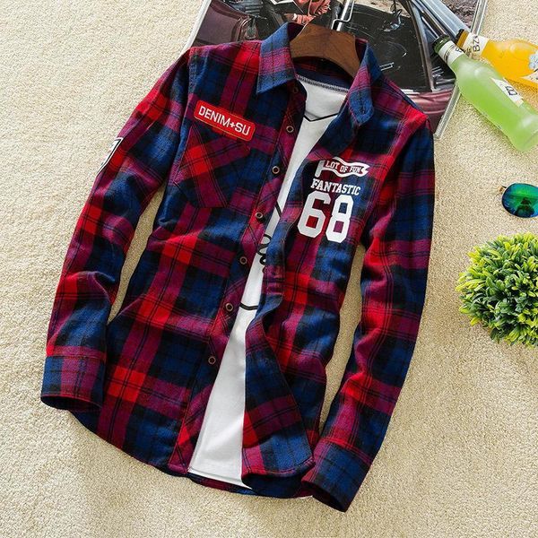 

men's casual shirts ousidi brand fashion plaid long-sleeved shirt male checkered blouse camisa1 w383, White;black