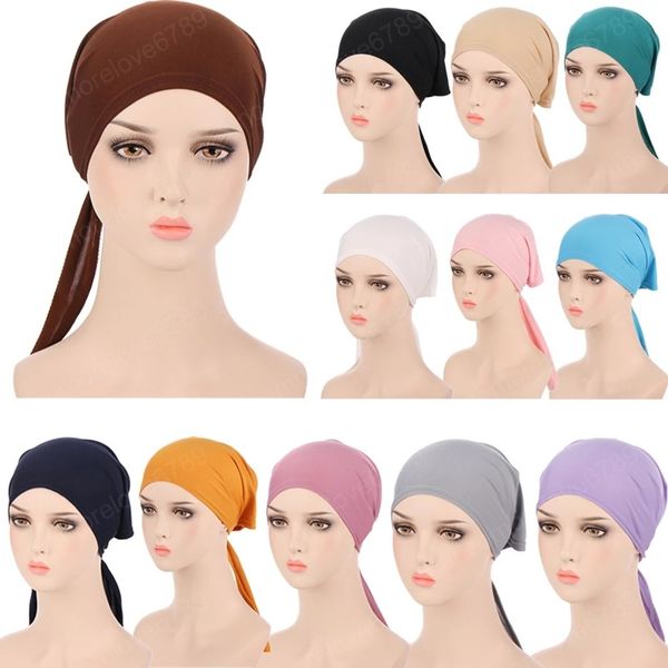 

women under scarf hijab bonnet bone chemo hat cotton head cover inner caps muslim inner hijabs cap underscarf turban headwrap, Blue;gray