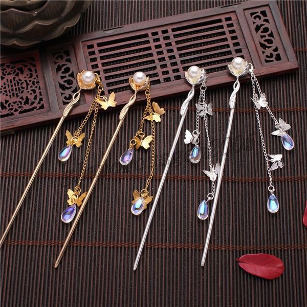 

chinese style crystal beads tassels hair sticks hairpin pearl hair pins clip hair chopsticks wedding party headwear headpiece6521129, Golden;silver