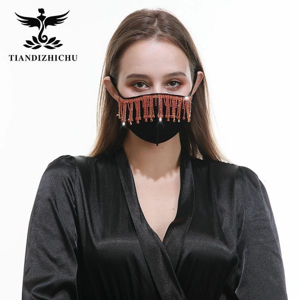 

black personalized cotton mask colorful tassel drill breathable