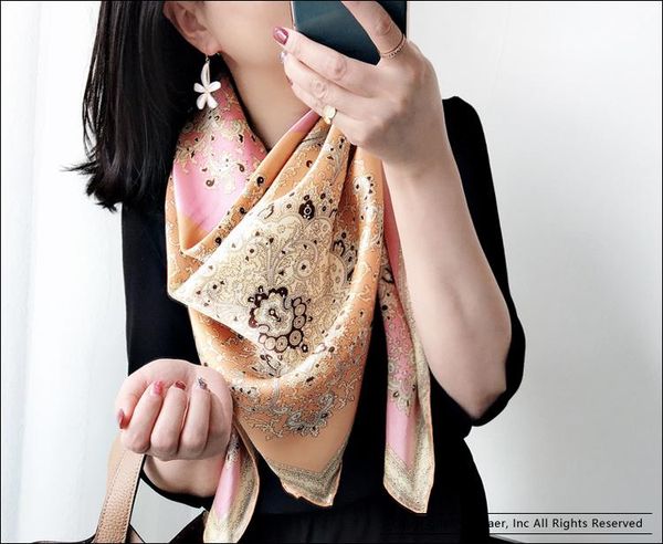 

scarves paisley print scarf 110*110 silk square 100% *mulberry hand rolled edges foulard satin femme big mulberry-scarf, Blue;gray