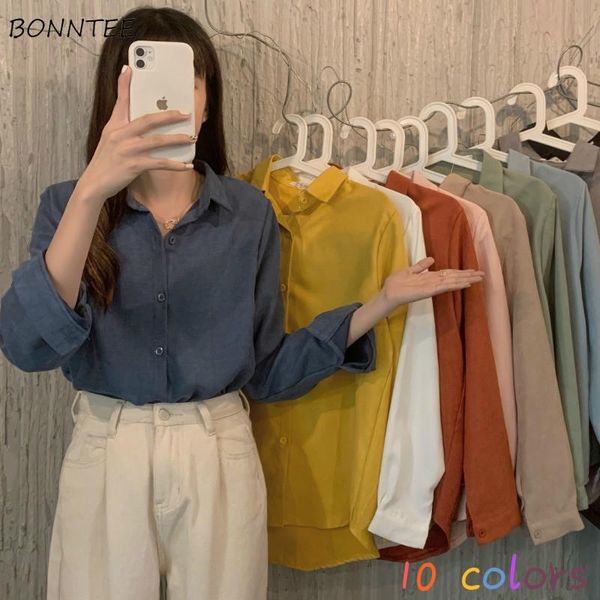 

blouses women all-match 10 colors spring leisure simple long sleeve shirts female clothes fashion solid design outerwear women's &, White
