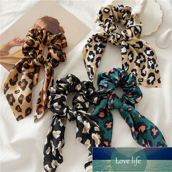 Moda Feamle Bow Cabelo Knotted Cabelo Long Streamer Scrunchies Vintage Leopardo Meninas Cabelo Cachecol Cabelo Acessórios de Cabelo Preço de Fábrica Qualidade