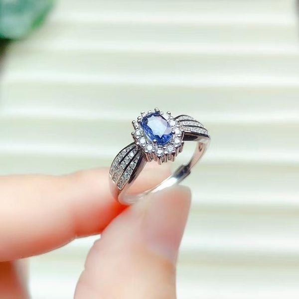 

colife jewelry classic sapphire engagement ring 4mm*6mm natural light blue 925 silver cluster rings, Golden;silver