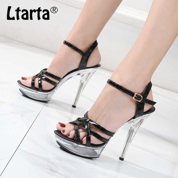 

ltarta transparent super high heels summer women's shoes waterproof platform water drill fairy stiletto sandals lfd 210715, Black