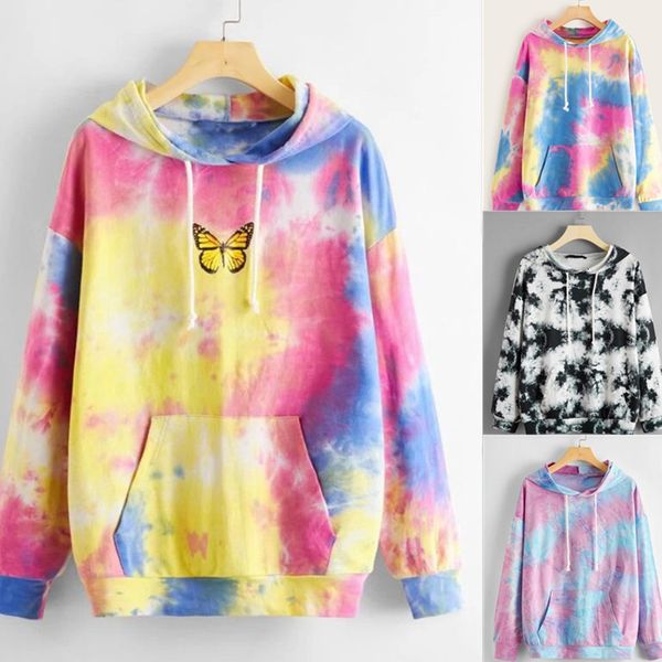 

autumn and winter 2021 women's tie dyed hooded ed casual sweater, Black