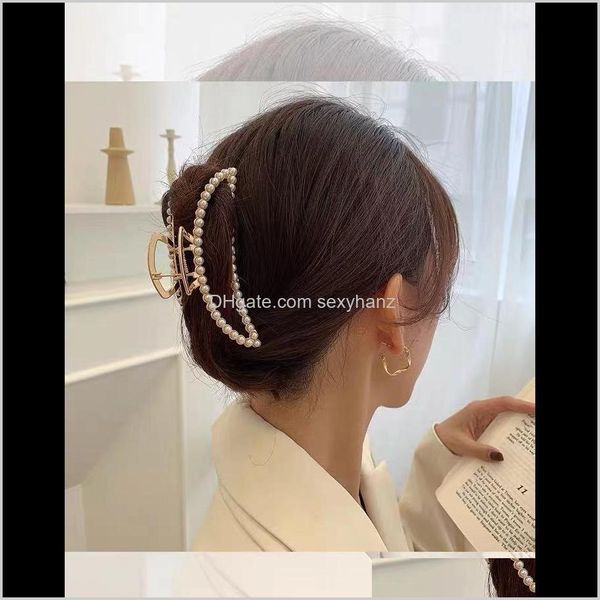 

clamps hair jewelry drop delivery pearl hairpin back of the grab korean net red 2021 elegant shark temperament clip head pyuxv, Slivery;golden