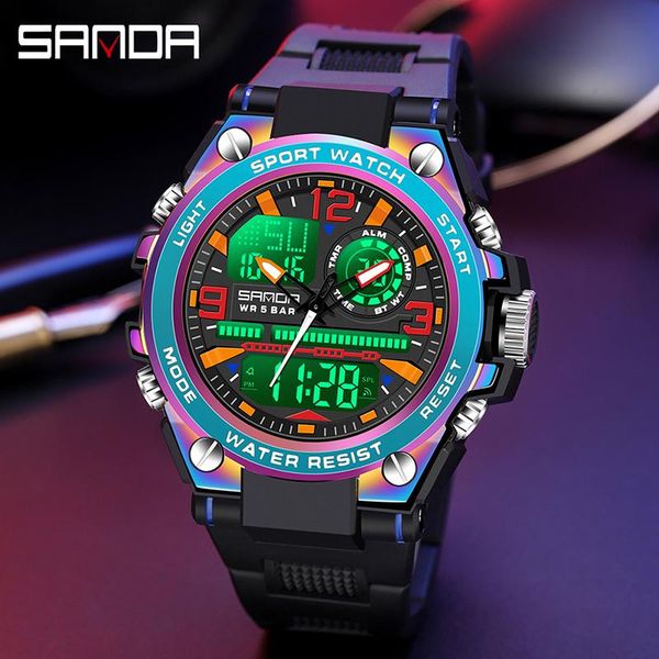

wristwatches sanda luxury quartz watch outdoor waterproof military sports automatic date g style luminous orologio da uomo, Slivery;brown