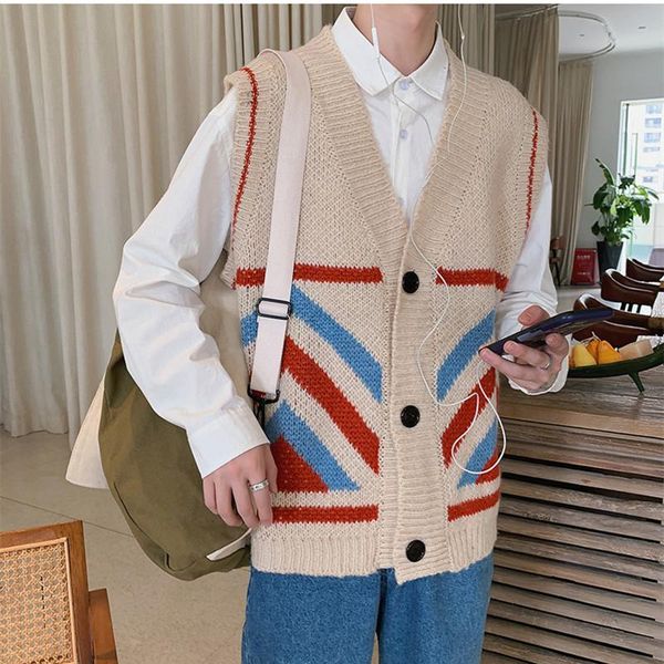 

men's vests men's loose cashmere sweater handsome cardigan sleeveless coat woolen sweaters vest casual in warm male knitting m-2xl, Black;white