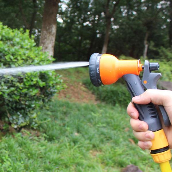 

watering equipments garden hose nozzle anti-leak heavy duty 8 patterns high pressure flow control sprayer with rubberized grip for
