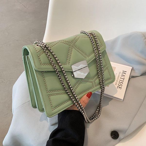 

evening bags rivets design chain shoulder for women 2021 pu leather women's designer handbags and purses female travel crossbody bag