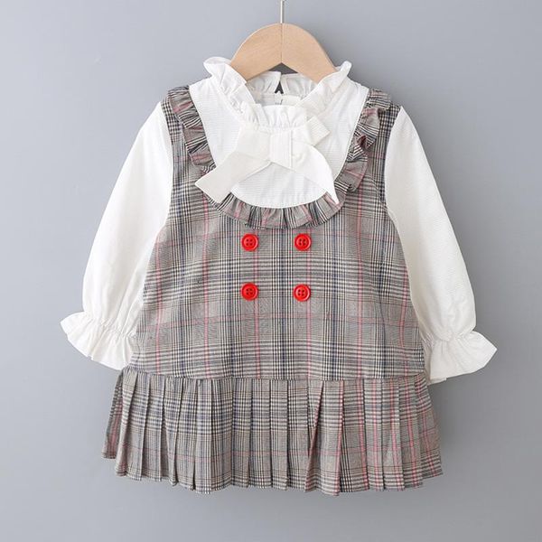 

girl's dresses spring autumn baby girls cute dress bowknot british wind child checked pleated girl cloths kids, Red;yellow