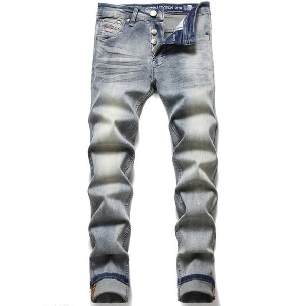 

2022 men's jeans european american street fashion brand men jeans slim denim straight biker skinny ripped jeans pencil pants 8011#, Blue
