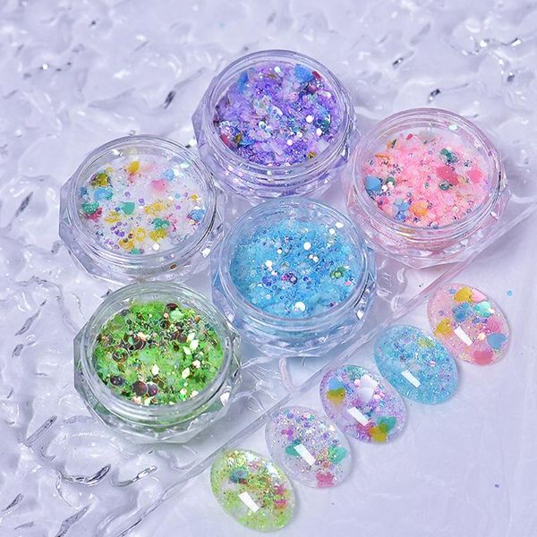 

nail glitter 1box half sugar ice cream summer colorful art decoration heart-shaped star manicure supplies, Silver;gold