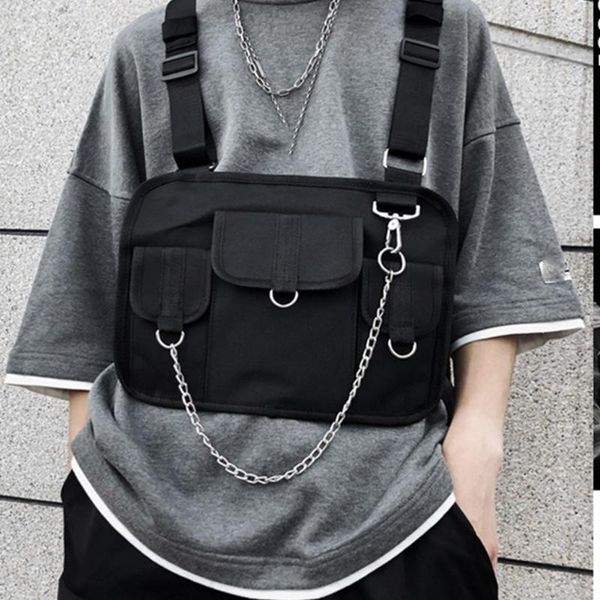 

men women oxford cloth radio walkie talkie cross shoulder adjustable strap fashion chest rig bag street vest type hip hop waist bags