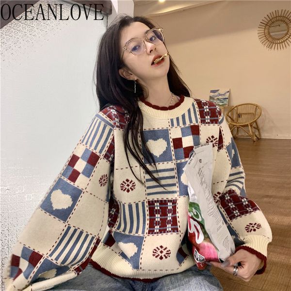 

print love pull femme hiver japan style warm vintage sweet kawaii woman sweaters loose autumn winter ropa mujer 19632 210415, White;black