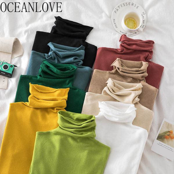 

winter 14 colors woman sweaters solid candy color turtleneck knit wear sueter mujer autumn slim pullovers 18787 210415, White;black