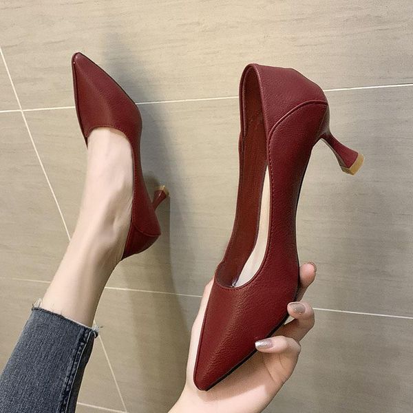 

dress shoes rimocy wine red thin high heels pumps women fashion pointed toe office wedding woman shallow party ladies 2021, Black