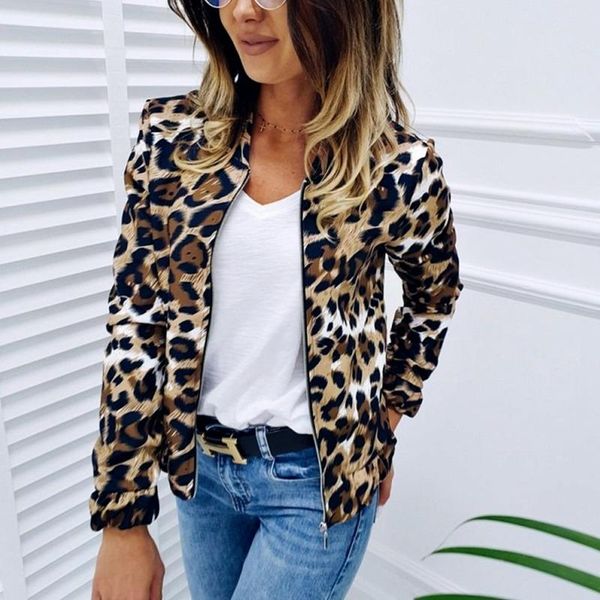 

women's jackets fashion long sleeve ladies coat female spring jacket women casual leopard print cardigan zipper short outwear 2021, Black;brown