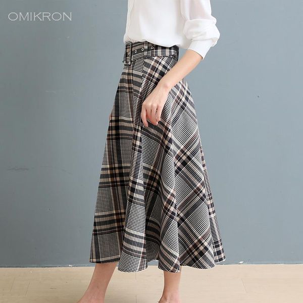 

skirts omikron nwe plus size autumn women girls a-line long plaid skirt female vintage warm thick winter high waist, Black