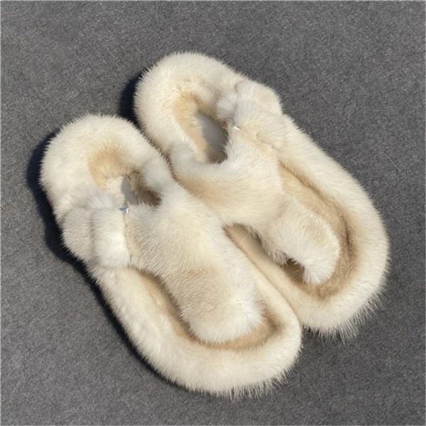 

summer fashion ladies fur slippers flat sandals real luxury mink made, Black