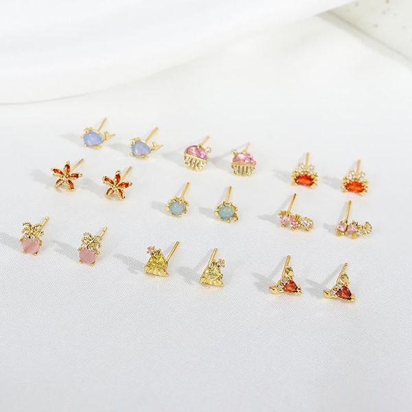 

stud 14k gold plated small marine organism seahorse dolphin starfish ocs earring for women simple fashion bohemian jewelry, Golden;silver