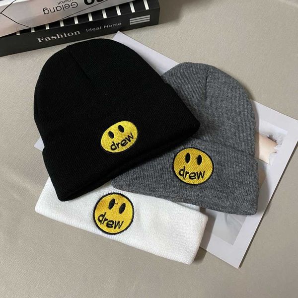 

draw letter smiling face knitted woolen hat for men and women, Blue;gray