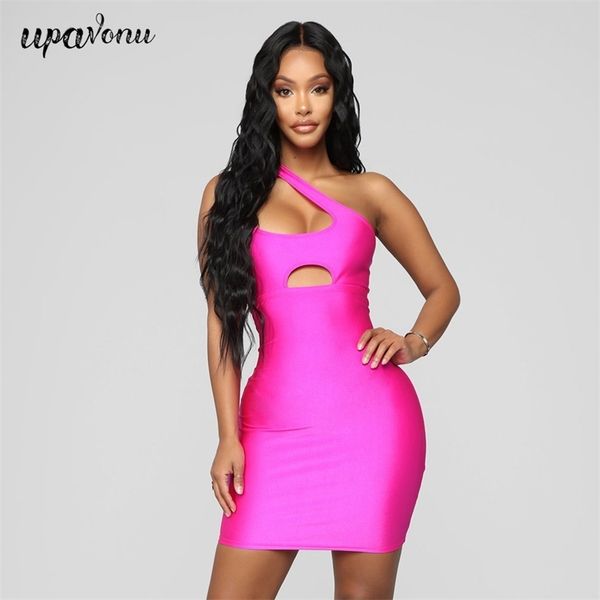

one shoulder bodycon bandage dress women hollow sleeveless mini celebrity runway party club dresses 210524, Black;gray