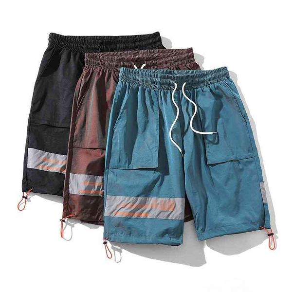 

men's shorts summer tactical cargo shorts men streetwear ribbons harajuku short pants bkh6, White;black