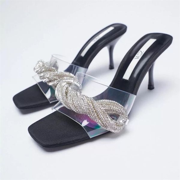 

zar summer new transparent one line thin heel women's shoes, Black